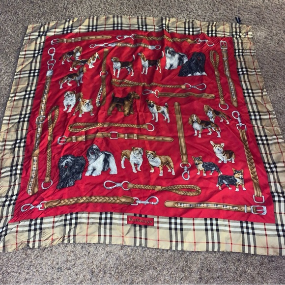 Vintage RARE  Burberry’s red silk scarf with dog & leash design - Picture 2 of 6